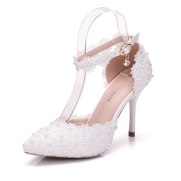 Sonia High Heels White Lace Wedding Shoes - Etsy UK