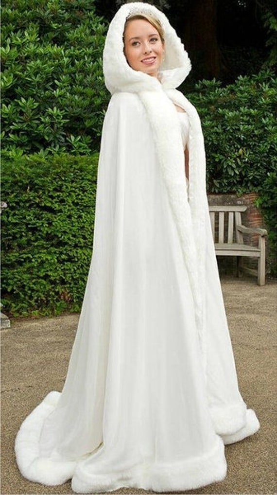 Elsa Bridal Winter Warm Long Wedding Cloak Cape White Faux Fur