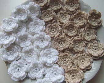 Crochet kit for inspiration decoration 6 crochet ivory-beige different flowers for scrapbooking applique and creativity