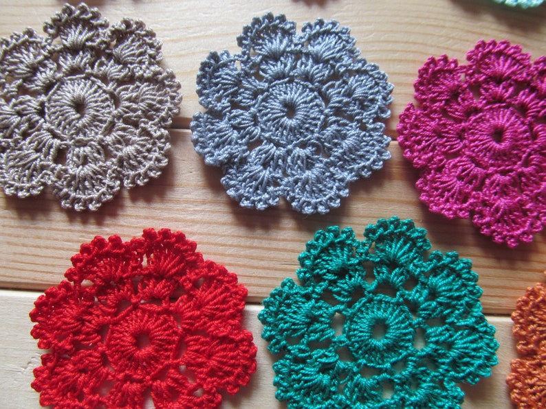 Crochet kit for inspiration 14 different colors 6 crochet doilies for scrapbooking decorations and appliques