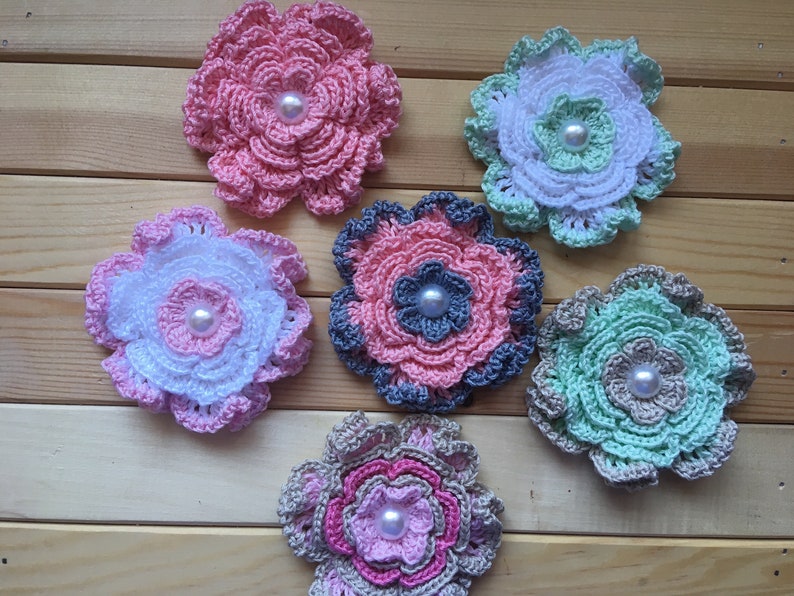 One big crochet flower for creativity Beautiful crochet flower for your inspiration applique and decoration 6 different colors