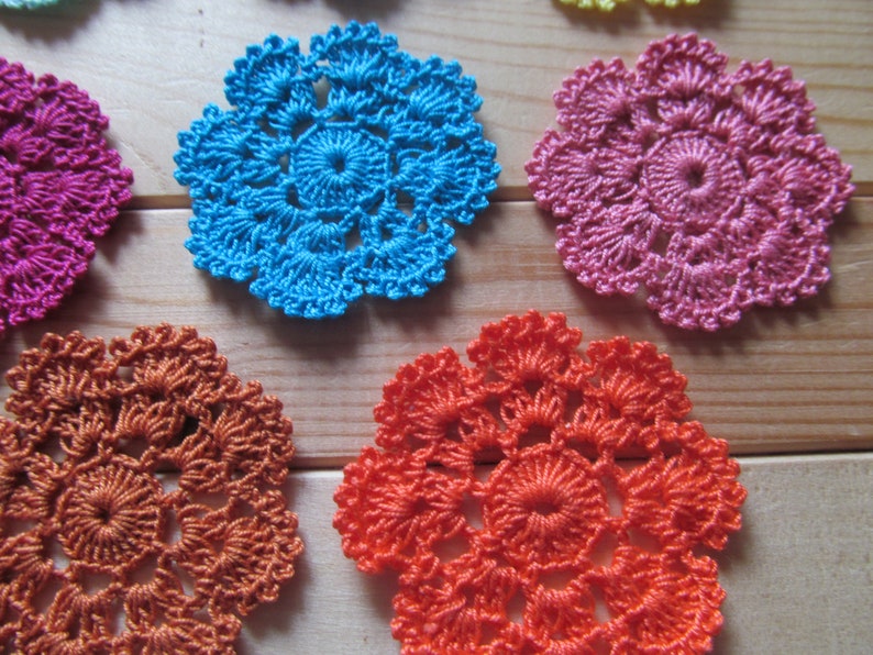 Crochet kit for inspiration 14 different colors 6 crochet doilies for scrapbooking decorations and appliques