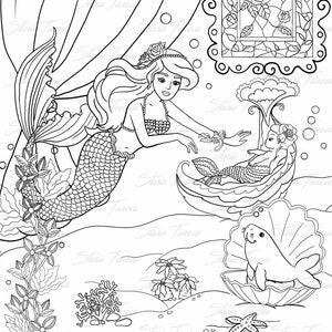 Coloring Page Baby Mermaid and Mom | Etsy