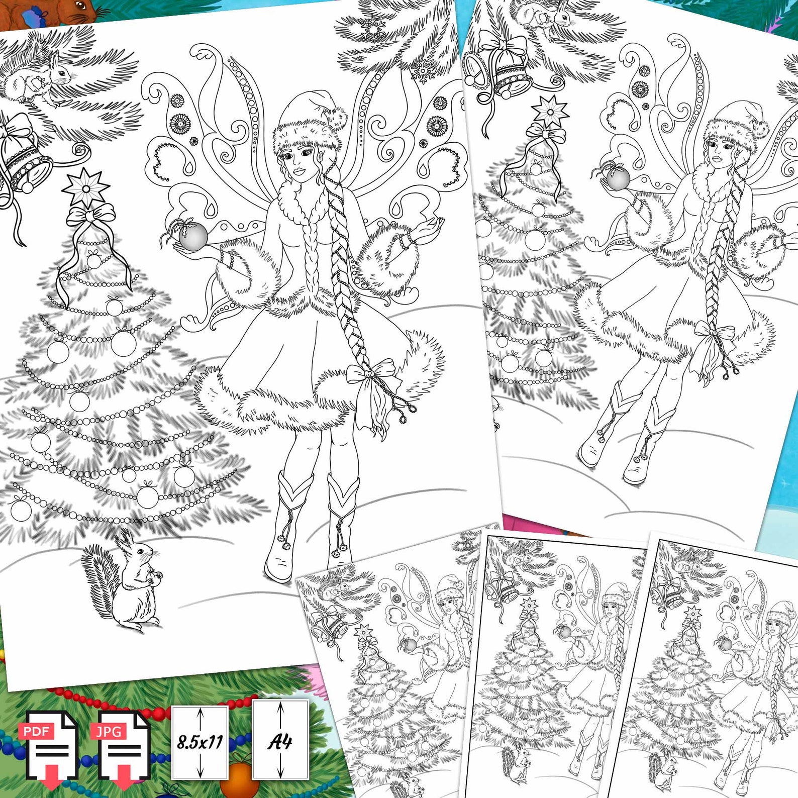 Christmas Fairy Coloring Page | Etsy