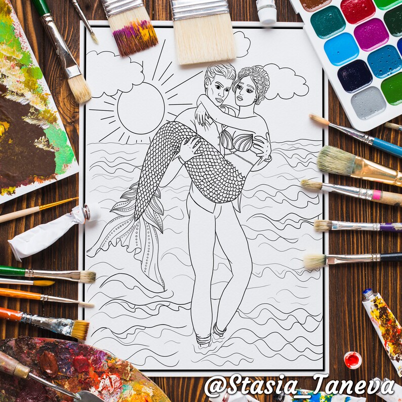 Mermaid Coloring Page for Adults Digital Coloring books PDF | Etsy