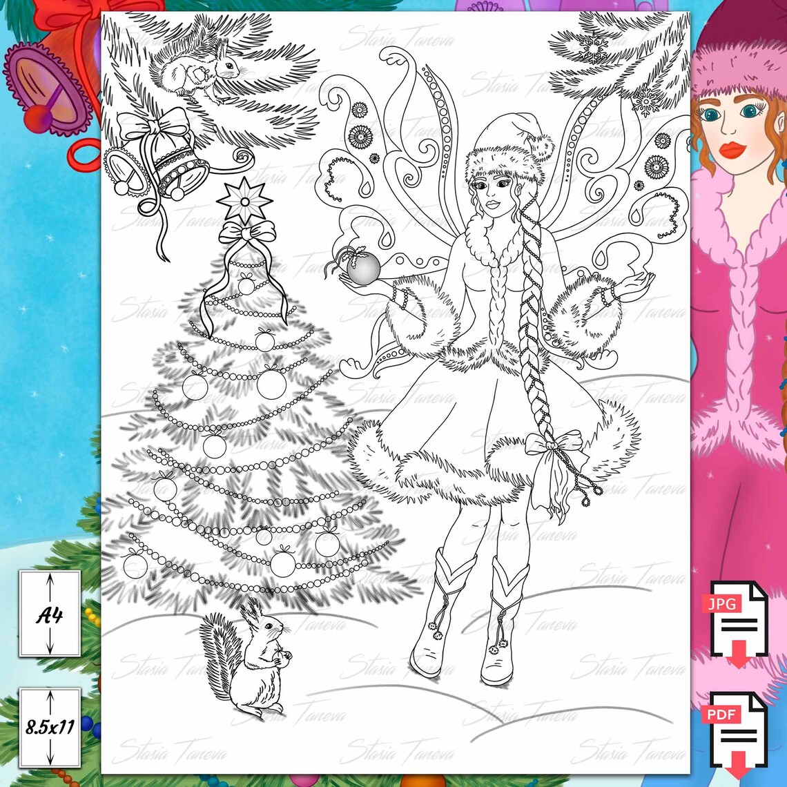 Christmas Fairy Coloring Page | Etsy