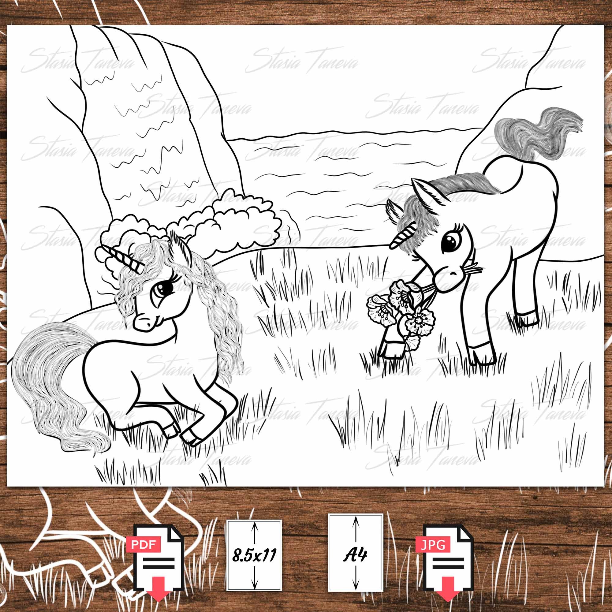 Coloring Page Two Cute Unicorns in Love | Etsy
