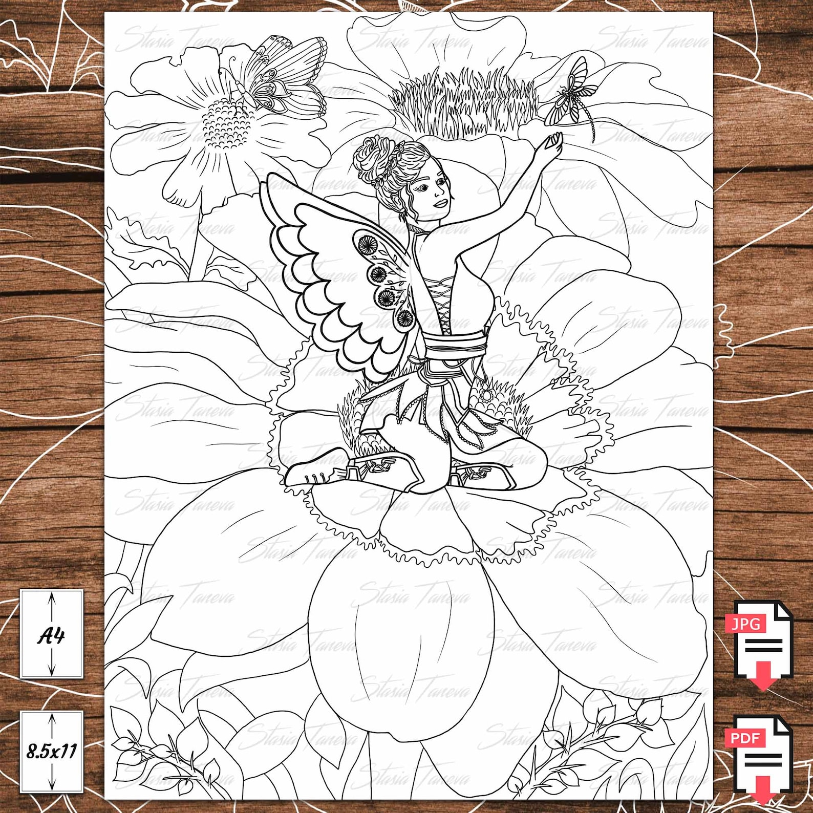 Flower Fairy Coloring Page Printable PDF | Etsy