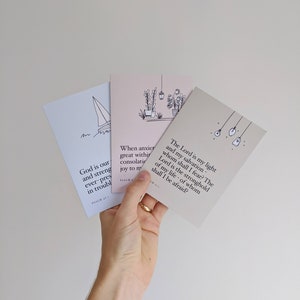 Cartão cristão com versículos da Bíblia de Salmos. Pacote de cartões de escrituras encorajador, ideal como cartão de agradecimento, orando/pensando em você | A6 em branco