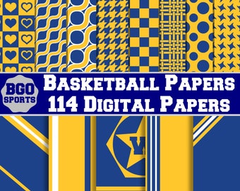 Blue and Golden Yellow 114 Printable Digital Paper Pack, Sports Fans, Basketball Fans, Commercial Use, Instant Download