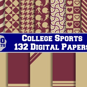 Garnet and Gold 132 Printable Digital Papers Pack, College Football Sports Fans, Sublimation Backgrounds, Commercial Use