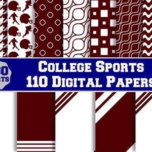 Pacchetto di documenti digitali stampabili marrone e bianco 110, appassionati di sport di football universitario, sfondi di sublimazione, uso commerciale
