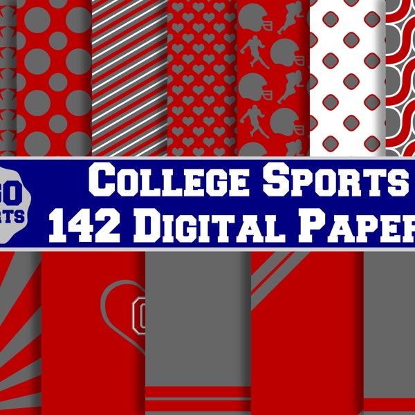 Scarlet and Gray 142 Printable Digital Papers Pack, College Football Sports Fans, Sublimation Backgrounds, Commercial Use