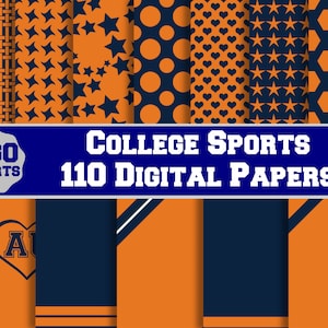 Orange and Blue 110 Printable Digital Papers Pack, College Football Sports Fans, Sublimation Backgrounds, Commercial Use