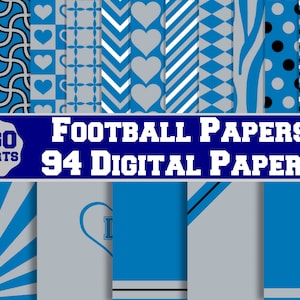 Blue and Silver Football Digital Paper Pack, Sports Fans, Commercial Use, Sublimation Backgrounds