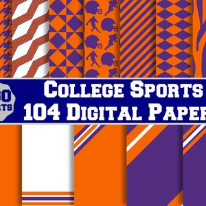 Orange and Purple 104 Printable Digital Papers Pack, College Football Sports Fans, Sublimation Backgrounds, Commercial Use