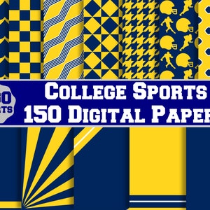 Blue and Yellow 150 Printable Digital Papers Pack, College Football Sports Fans, Sublimation Backgrounds, Commercial Use