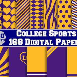 Purple and Gold 168 Printable Digital Papers Pack, College Football Sports Fans, Sublimation Backgrounds, Commercial Use