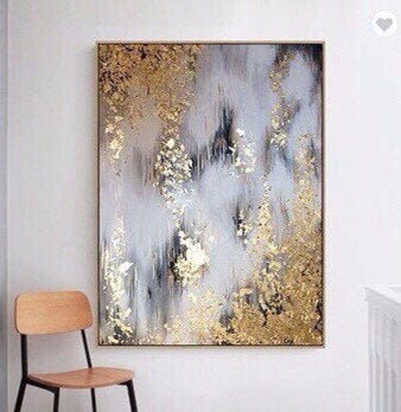 Abstract Gold Foil Painting Original Hand Painted on Canvas Large Art