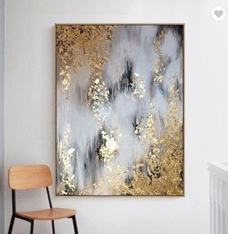 Abstract Gold Foil Painting Original Hand Painted on Canvas Etsy