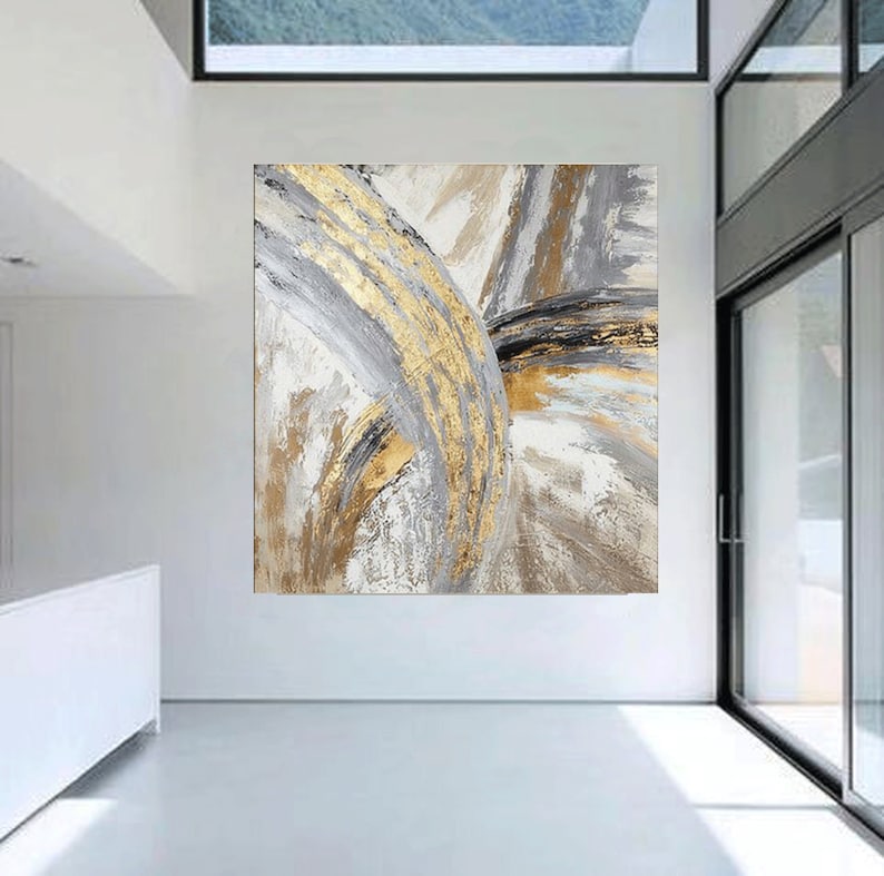 Contemporary Art Gold Foil Acrylic Painting Original Hand Painted on ...