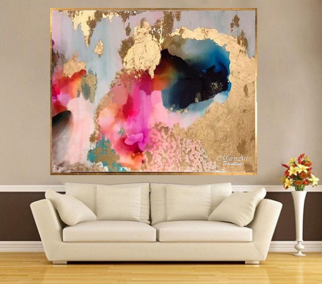 Modern Art Abstract Pinkgold Acrylic Painting Original Hand Painted on