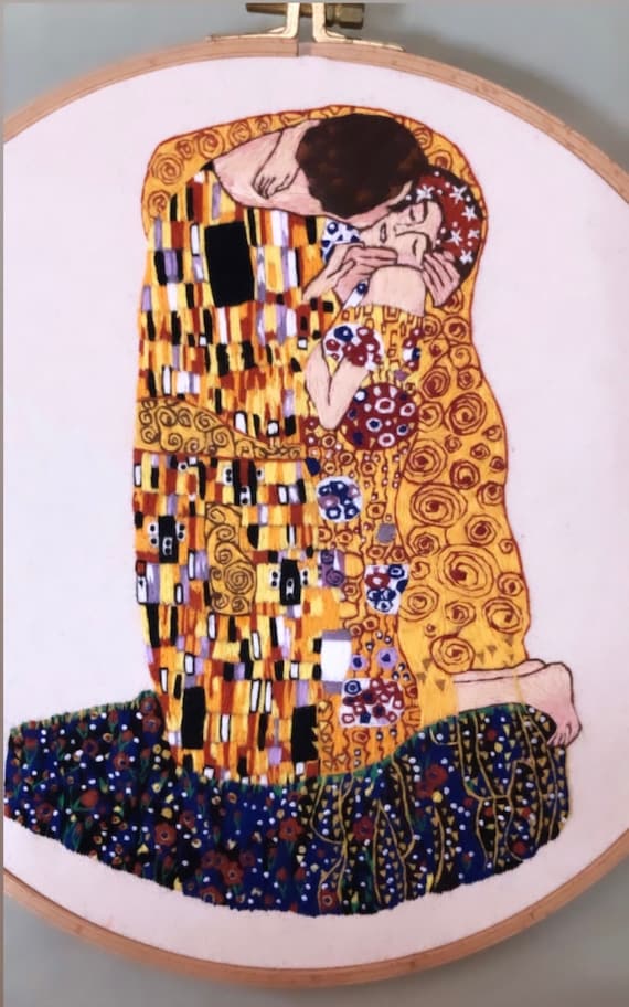 Hand Embroidered Gustav Klimt 'the Kiss' Wall Art - Etsy
