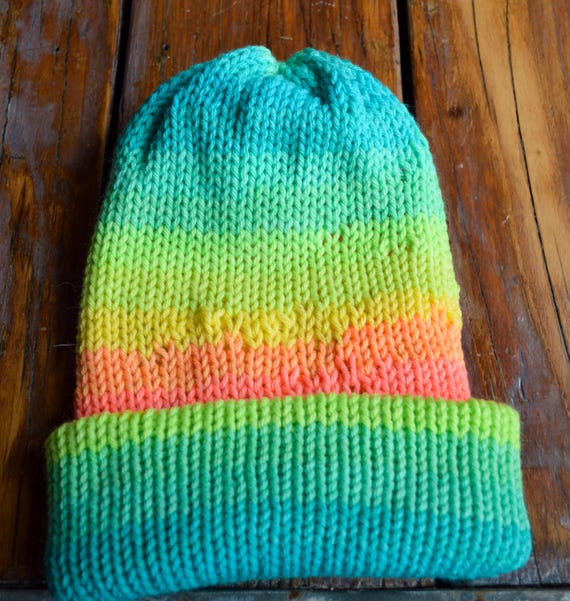 Vibrant Rainbow Knit Beanie - Handmade Cozy Winter Hat  display picture 2