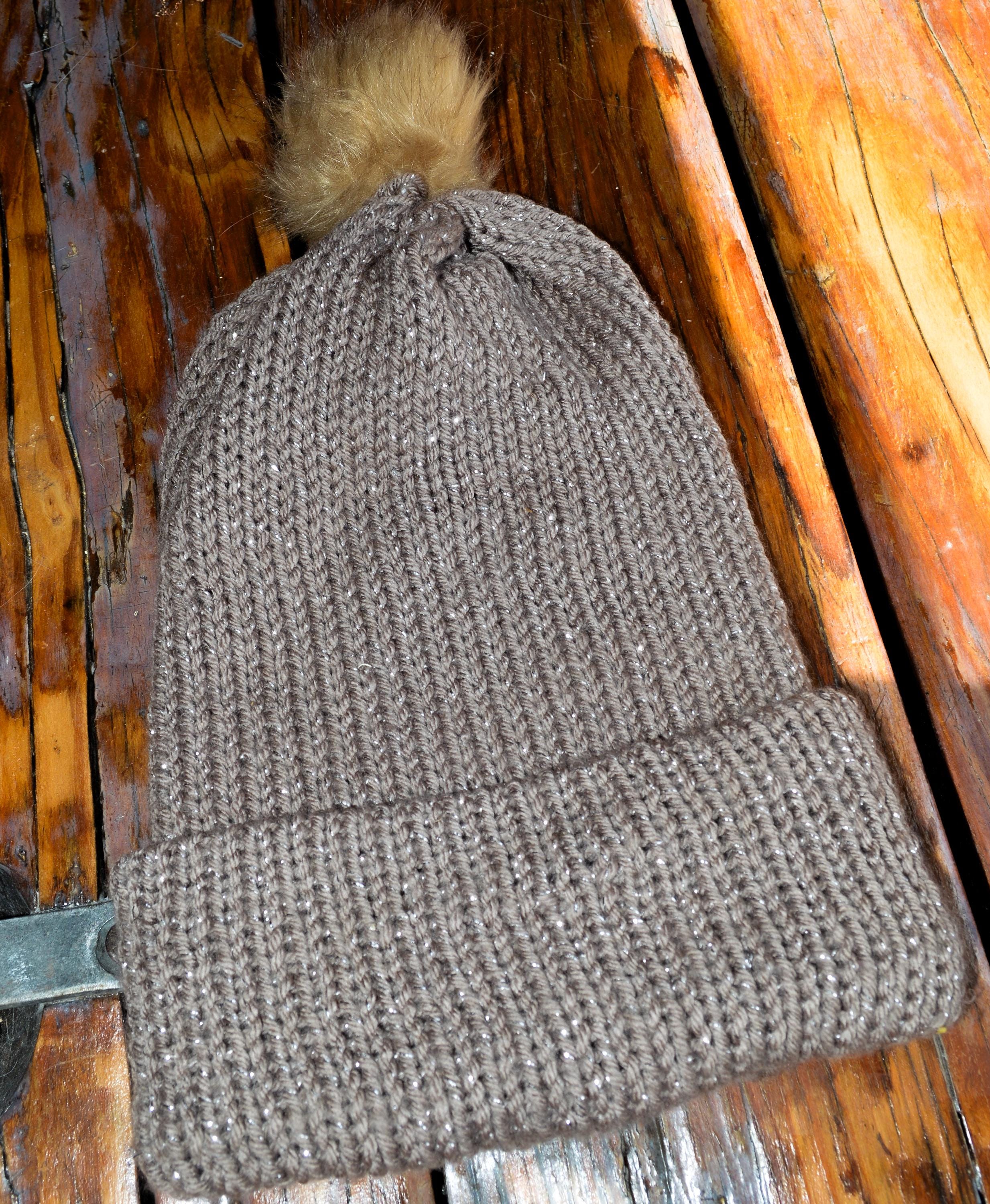 Handmade Taupe Knit Beanie – Sparkling Ribbed Winter Hat  display picture 2