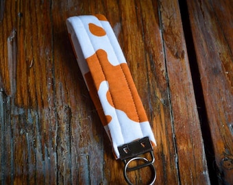 Handmade Cow Print Keychain Wristlet – Western Fabric Key Fob