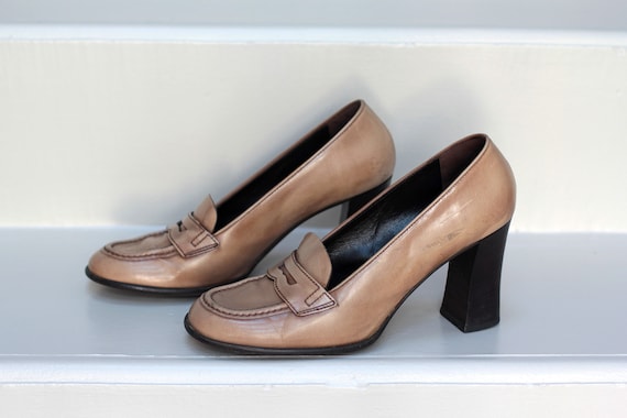 Prada Beige Heeled Loafers 38.5 US 8.5 EU39.5 Etsy