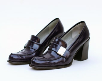 Prada dark purple heeled mocassins loafers 36.5 (US 6.5, EU37.5)