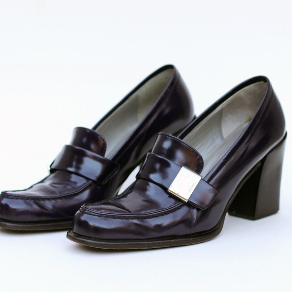 Prada dark purple heeled mocassins loafers 36.5 (US 6.5, EU37.5)