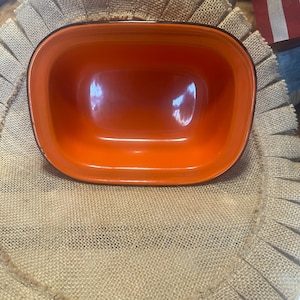 Enamelware Pan Vintage Orange Rectangular Black Trim Small Kitchen Baking Dish