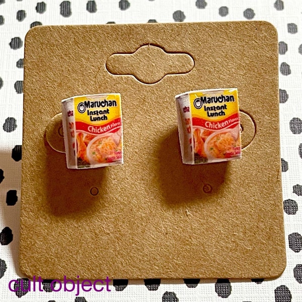 Ramen Noodles Cup of Soup stud earrings - miniature food - jewelry - accessories - junk food - y2k - 90s - cup of noodles