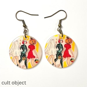 vintage style Halloween dangle earrings jack-o-lantern ghost ghoul trick or treat pumpkin spooky season