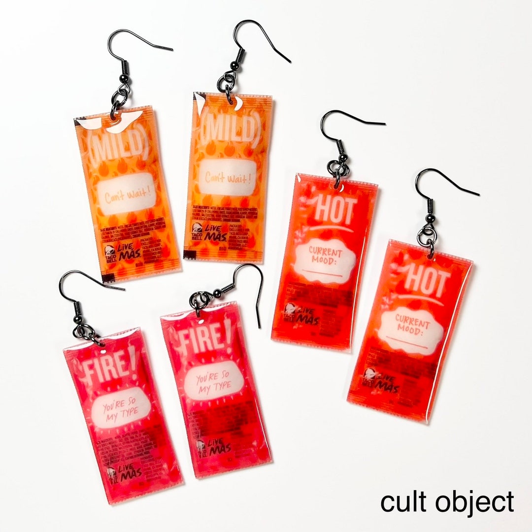 Fast Food Hot Sauce Packet Dangle Earrings Mild Sauce Hot Sauce Fire