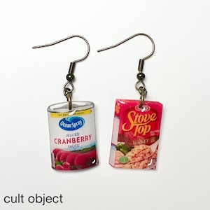 boxed stuffing and canned cranberry sauce Thanksgiving Christmas dinner dangle drop earrings holiday jewelry