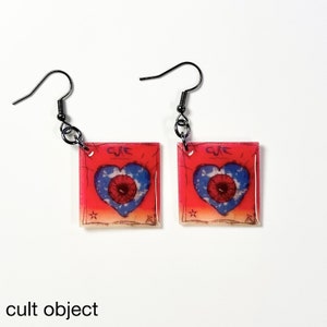 The Cure Friday I’m in Love - Wish Heart album cover dangling earrings - record album vinyl - Robert Smith - Siouxsie and the Banshees