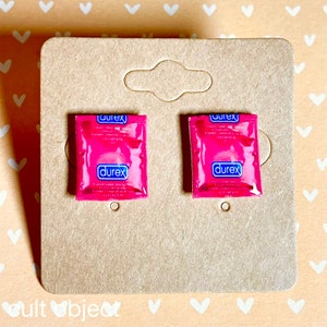 condom stud earrings pink - miniature - condom - jewelry - accessories - safe sex -