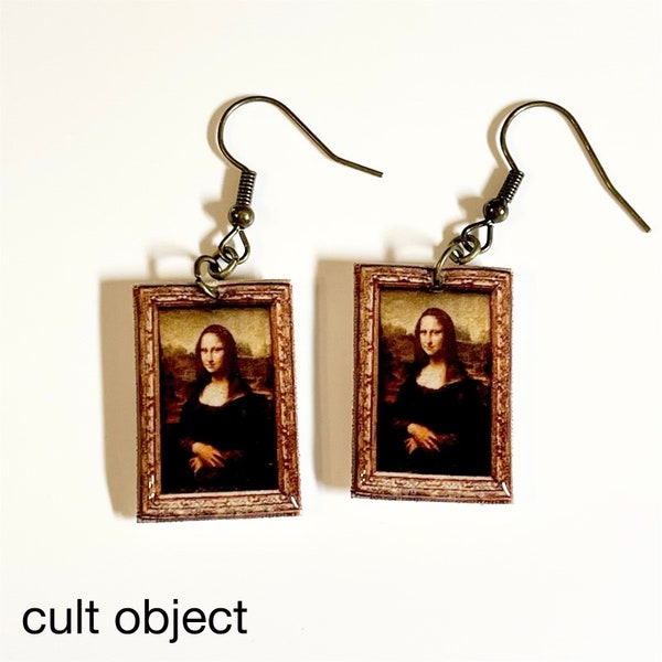 Mona Lisa miniature framed classic art dangle drop earrings - Leonardo da Vinci