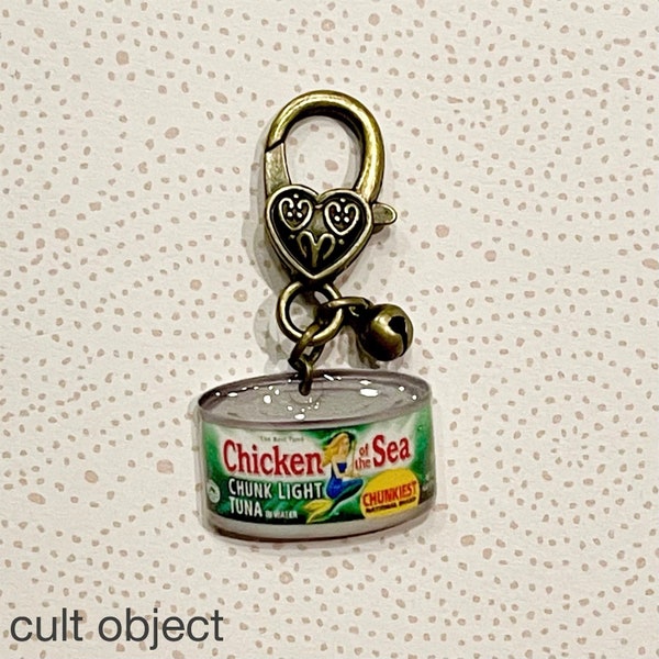 tuna fish can cat collar charm - pet tag - cat tag - pet jewelry - chicken of the sea - kitty - meow