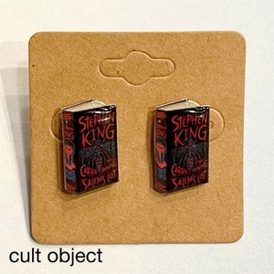 miniature Stephen King novel - book stud or clip on earrings - Salem’s Lot - Carrie - The Shining- horror - Halloween - pop culture
