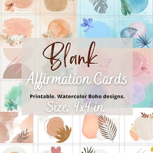 Leere druckbare Boho Affirmationskarten, Aquarellkarten, leere Notizkarten, DIY Mantra Kartenvorlage, leere Schriftkarten