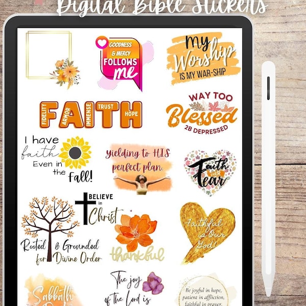Digital faith stickers, Christian Faith Autumn Digital Planner Stickers Fall Planner, Bible journaling, PreCropped Scripture Stickers