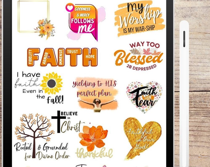 Digital faith stickers, Christian Faith Autumn Digital Planner Stickers Fall Planner, Bible journaling, PreCropped Scripture Stickers