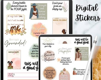 Black girl planner Self care stickers, Boho Affirmation Stickers, Pre-Cropped Goodnotes Stickers, black girl stickers ipad stickers