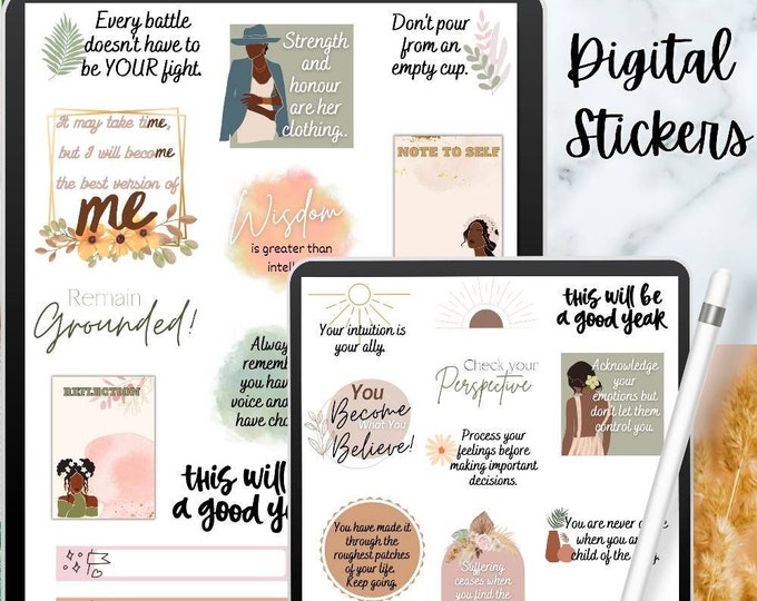 Black girl planner Self care stickers, Boho Affirmation Stickers, Pre-Cropped Goodnotes Stickers, black girl stickers ipad stickers