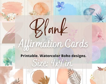 Blank Printable Boho Affirmation Cards, Watercolor cards, Blank note cards, DIY Mantra Card Template, Blank Scripture Cards