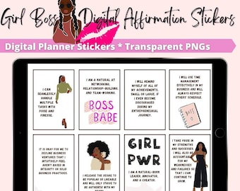 Affirmation stickers, Black Girl Boss Digital Planner Stickers, Goodnotes Stickers, Boss Babe png, Lady Boss, Boss Mom, boss babe clip art